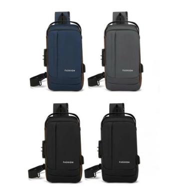 Imagem de Mochila De Peito Masculina À Prova D'água Com Trava De Código Usb Alta