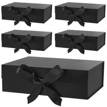 Imagem de Erinnmy Pacote com 5 caixas de presente com tampas, caixa de presente dobrável com fecho magnético, caixa de proposta preta com fita para presentes, Natal, Dia das Mães, casamentos, presentes de