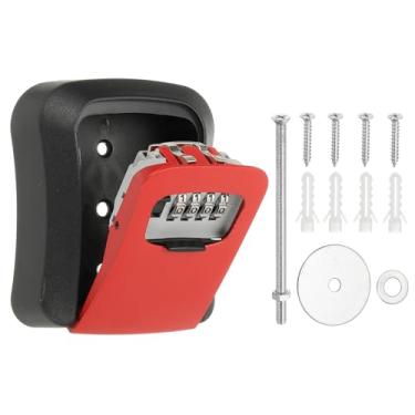 Imagem de PATIKIL SAFEKey Lock Box Suporte de parede com código, combinação de 4 dígitos, chaveiro, armazenamento seguro, liga de alumínio, caixa de segurança para fora de casa, hotéis, garagem, loja, vermelho