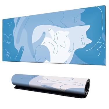 Imagem de Mouse Pad Gamer Speed Extra Grande Profissional 90x40 x3mm Bordas Costuradas e Base Emborrachada e Antiderrapante Gatinho Chinês Premium (Azul)