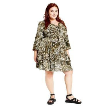 Imagem de Vestido plus size Nicky PRT em Olive Paisley, Paisley verde-oliva, 52