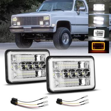 Imagem de 2 faróis retangulares de LED 4 x 6 com cabo adaptador, farol de LED selado alto/baixo branco amarelo DRL compatível com Chevy S10 Blazer 1982 1983 1984 1985 1986 1987 Peterbilt