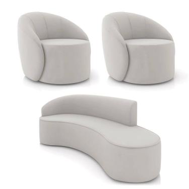 Imagem de Sofá 4 Lugares Orgânico 220cm Morgan E 2 Poltronas Lua Veludo Cinza D03 - D`rossi