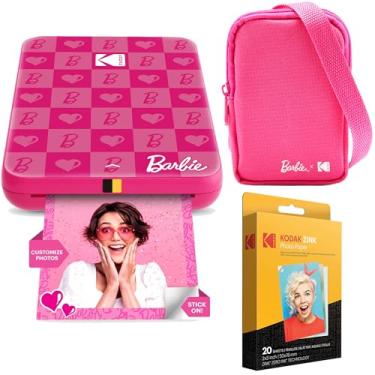 Imagem de KODAK x Barbie Step Slim Impressora móvel portátil instantânea sem fio Barbie Starter Bundle (estilo icônico) + capa para câmera Barbie Deluxe + papel Zink (20 folhas)