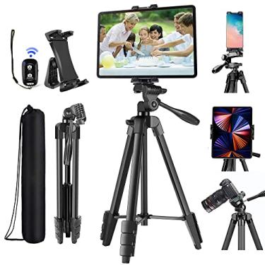 Imagem de Peastrex Suporte de tripé para tablet iPad 60 polegadas com controle remoto Bluetooth para iPad Pro Air Mini 12,9 11 10,5 Surface Galaxy Tab, iPhone, tablet celular de 3,5 a 13,5 polegadas, gravação