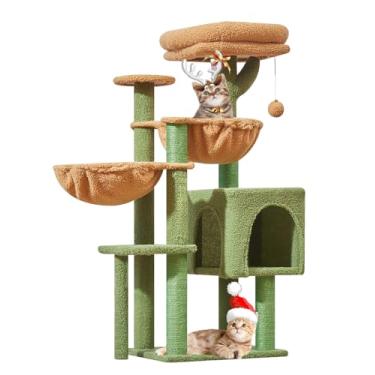 Imagem de Taoqimiao Árvore para gatos, 100 cm para gatos internos, adequada para gatinhos, condomínio de gatos de pelúcia com 5 postes para arranhar, poleiro de pelúcia, 2 redes, pompons, cacto MS019T