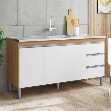 Imagem de Balcão de Pia Ambiente Andréia 150cm Amêndoa Branco - AJL