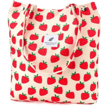 Imagem de Sacola Ayieyill Corduroy para mulheres, ombro de lona B-Strawberry