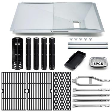 Imagem de Hipoilk Peças de reposição de churrasqueira para queimador Dyna Glo 5 DGH474CRP, DGH483CRP, DGH485CRP, bandeja de graxa ajustável, grelhas de ferro fundido, protetores de placas de calor e queimadores