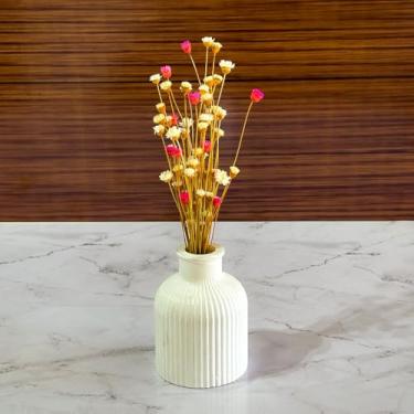 Imagem de Arranjo de Flores Sempre-Vivas Naturais em Vaso Decorativo, 15 cm, Branco com Padrão Art Déco (11)