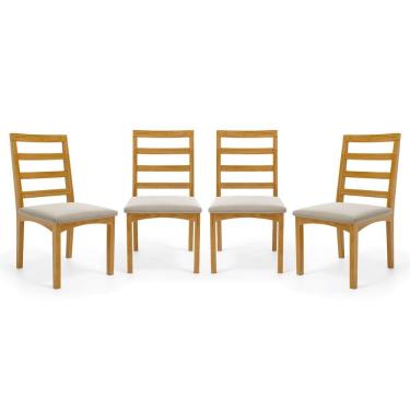 Imagem de Kit Com 4 Cadeiras Cecília Madeira Maciça Assentos Estofados Para Mesa De Jantar