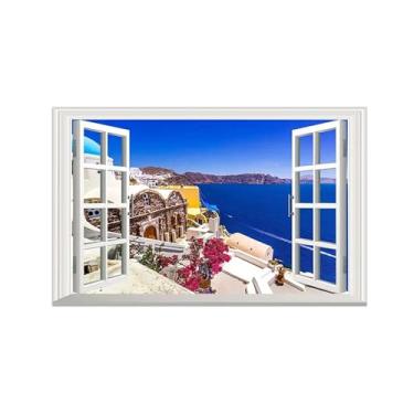 Imagem de Impressão lona janela falsa-Cidade costeira-Imagem arte parede paisagem-Pintura moderna para banheiro decoração 30x50cm12x20in Sem Moldura