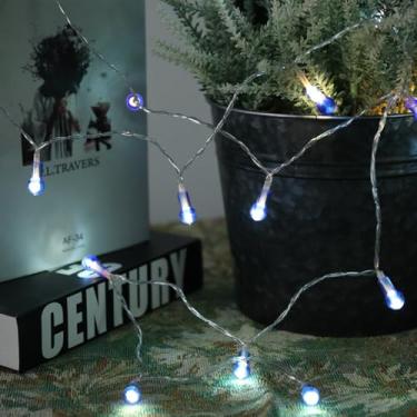 Imagem de Vigdur Cordão de luzes globo – 2 pacotes de luzes decorativas de 1,8 m operadas por bateria com 40 mini lâmpadas de contas, luz de corda interna para festa de varanda e varanda externa (azul)