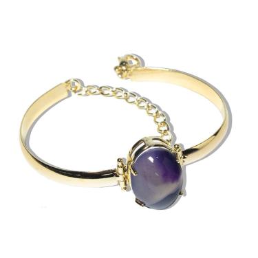Imagem de Bracelete Ágata Lilás Pedra Natural Mini Cabochão Dourado