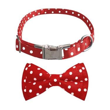 Imagem de Coleira para cães com gravata borboleta, coleira de cachorro com gravata borboleta para cães pequenos e médios - destacável e ajustável H-D-T3A (vermelho com bolinhas brancas, médio 19,6 polegadas /