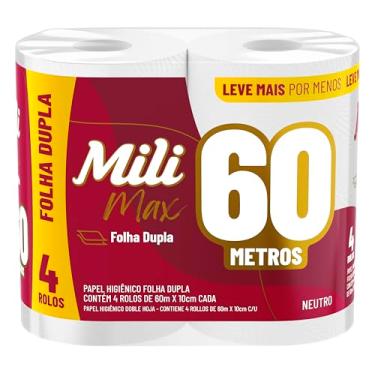 Imagem de Mili, Papel Higiênico Folha Dupla 4 Rolos, 60 Metros (Embalagem pode variar)