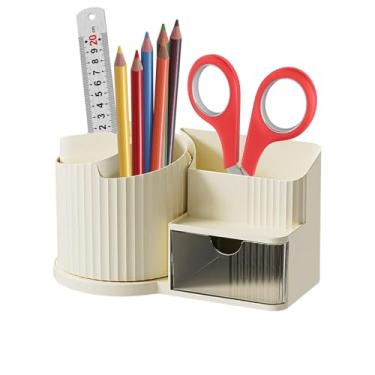 Imagem de Suporte Giratório para Canetas - Organizador de Mesa Giratório 360 Graus com Gaveta | Porta-Objetos Com Gaveta Para Canetas Marcadoras Pincéis De Maquiagem Batons E Materiais