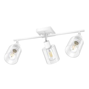 Imagem de Bricosmocon Kit De Iluminação Trilho, Luminárias Teto Para Cozinha, Holofote Branco 23" Com 3 Luzes E Cúpula Vidro Transparente, Cabeça Giratória, Luminária Parede Ilha, Penteadeira (Base E26, Sem L