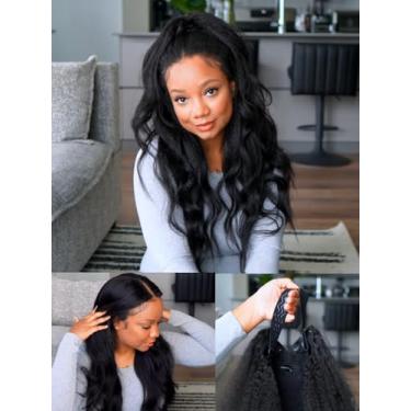 Imagem de Julia Hair Easicontour V Part Kinky Straight Wigs Humano Sem Cola Yaki Vpart Wig Clipe Ao Meio Deixar De Fora Couro Cabeludo Real Upgrade U Ideal Para Iniciantes Preto Natural 24"