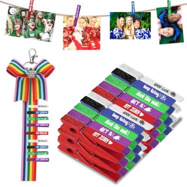Imagem de 25 peças de clipes espirituais de torcida prendedores de roupa de madeira multicoloridos pinos de torcida para mochila, prendedor de roupa de torcida competição a granel para equipe pompons presentes