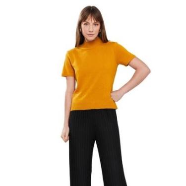 Imagem de Blusa Tricot Cacharrel Feminina Básica Gola Alta Manga Curta Verão M2-578B Cor:;Tamanho:P-Feminino