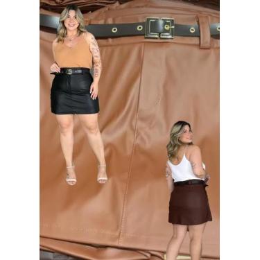 Imagem de Short Saia Plus Size Couro - Loja do Peruano, Preto, G3, Couro Fake