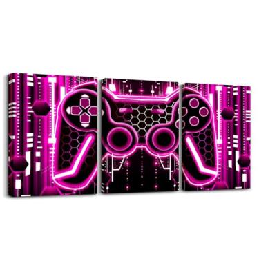 Imagem de Feelyou Decoração de parede infantil Gamer Picture Wall Decor Honeycomb Gaming Canvas para sala de estar quarto meninos meninas gamepad pintura de parede pôsteres console de jogos controle