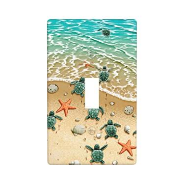 Imagem de SUNYION Placas De Parede Alternância Gangue Única Beach Turtle Decoram Tampas Tomada Para Tomadas Elétricas Placa Interruptor Decorativa Capa Plugue 4,5 * 2,76"