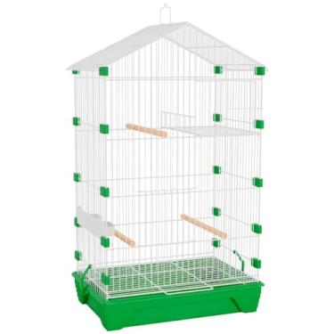 Imagem de Gaiola de plástico de malha fina com trava para papagaios (Branco+Verde)