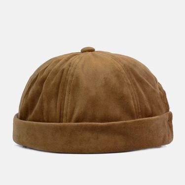 Imagem de Chapéus Unissex Docker Sem Aba Gorro Caveira Trabalhador Boné De Marinheiro Retro Rolou Punho Caps De Caveira Com Tecido De Veludo Ajustável, Khaki