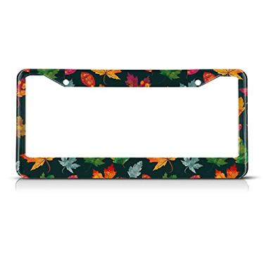 Imagem de Beabes Moldura de placa de licença de folhas de bordo coloridas, molduras de autoetiquetas, lindas placas de licença de outono, 2 furos, laranja, verde, decorativa, carro, caminhão, motocicleta, placas, etiqueta para homens e mulheres