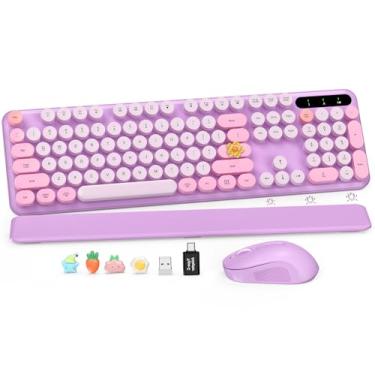 Imagem de Teclado e mouse sem fio combinados, teclado de máquina de escrever retrô de tamanho completo com descanso de pulso removível, modo de suspensão e pernas inclinadas, conexão sem fio de 2,4 GHz para Mac