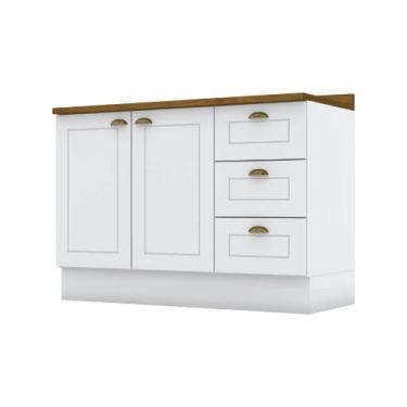 Imagem de Balcão Modulado com Tampo 120cm 2 Portas 3 Gavetas Emily Henn, Branco 