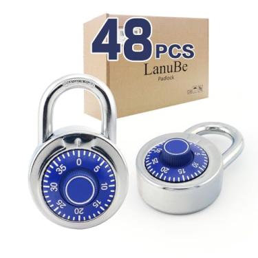 Imagem de LanuBe Trava de combinação de mostrador padrão, 5 cm de largura, com diferentes combinações, placa giratória azul, pacote com 48; trava para escola, funcionário, armário esportivo de academia, estojo,
