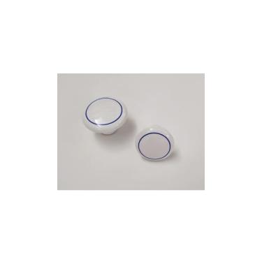 Imagem de Kit 02 Puxador De Porcelana Cerâmica Redondo Branco C/Filete Azul Gaveta 32mm