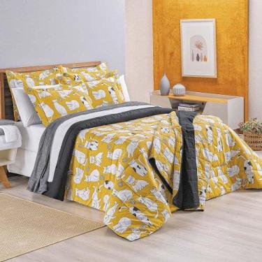 Imagem de Kit Cobre Leito Colcha Gatos Queen 3 Peças Estampado Percal 200 Fios 1