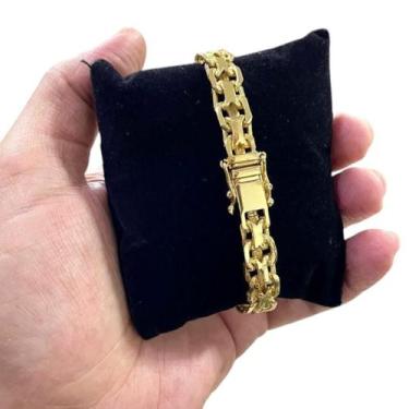 Imagem de Pulseira Cadeado Duplo 10Mm Banhado A Ouro 18K 750 - Tojoia18K
