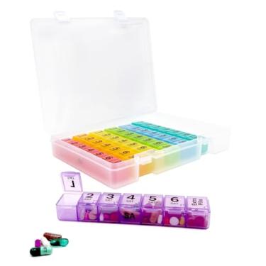 Imagem de Caixa organizadora semanal de comprimidos 6 vezes por dia, caixa de comprimidos segura 7X com programação de medicamentos (6 vezes por dia)