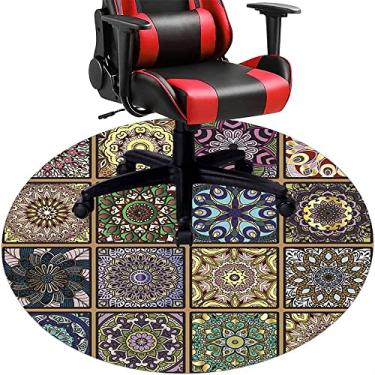 Imagem de Tapete de cadeira de mesa mandala, textura estilo mandala, tapete de cadeira de mesa para piso de madeira de escritório em casa, protetor de piso de pilha baixa, redondo 119 cm