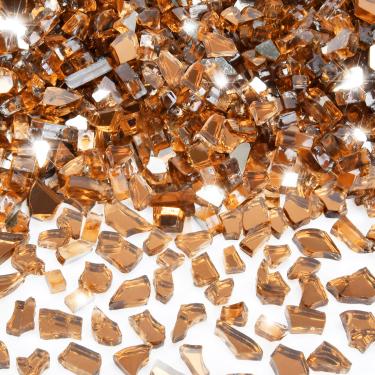 Imagem de GasSaf Vidro de fogo de 1/10.2 cm Vidro de fogo refletivo temperado corte de fibra de vidro triturado para fogueira, lareira, substitui troncos de gás existentes e rochas vulcânicas (9 kg) (âmbar