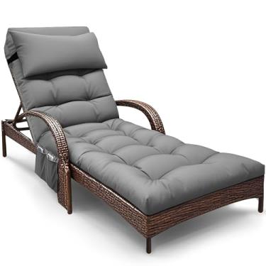 Imagem de Moutosne Almofadas de espreguiçadeira ao ar livre, almofadas de espreguiçadeira para móveis ao ar livre, à prova d'água, com gravidade zero, almofada para cadeira com encosto de cabeça 188 x 53 x 10