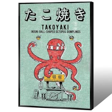 Imagem de Arte de parede de polvo gourmet alimentos engraçados japoneses Takoyakis comida cartazes em tela cozinha japonesa impressão estética pintura para sala de estar quarto dormitório decoração de parede 20