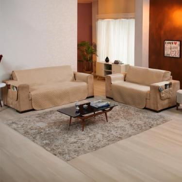 Imagem de Kit Protetor de sofá 2 e 3 Lugares Tecido Macio - Ideal para Casas com Pets e Crianças, Fácil de Lavar e Colocar, Custo-Benefício Incrível – FV Enxovais (Avelã, Kit 2 e 3 Lugares)