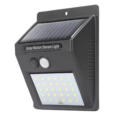 Imagem de Luminária Solar de Parede LED com Sensor de Movimento, 20 LEDs, Luz Branca, Instalação Externa, Preta