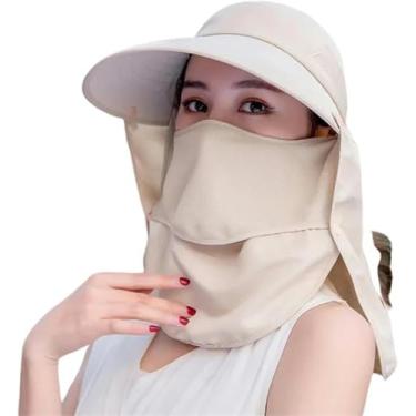 Imagem de Balde Chapéu Mulheres Aba Larga Máscara Facial Sol Chapéu Destacável Pescoço Rosto Flap Rabo De Cavalo Viseira Chapéu Jardim Pesca Caminhadas, 15, A