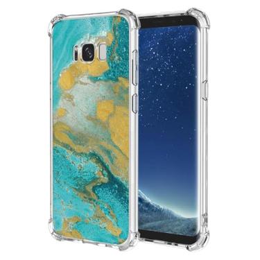 Imagem de JDYGWK Capa para Samsung S8 Plus Galaxy S8 Plus, estampa de flores transparentes, silicone TPU macio, fina, à prova de choque, capa protetora antiarranhões para Samsung Galaxy S8 Plus, Mar Verde