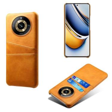 Imagem de Capas Compatível com OPPO Realme 11 PRO 5G,tampa protetora de couro falso,design de saco de cartão com 2 fendas de cartão atrás,proteção anti-impressão digital e anti-gota-Yellow