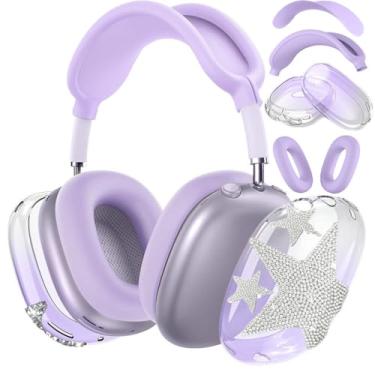 Imagem de [4 em 1] Capa para AirPods Max (2024/2020) Capa para fone de ouvido/capa para fones de ouvido com estrelas brilhantes para fones de ouvido Apple AirPods Max (estrelas roxas gradientes)