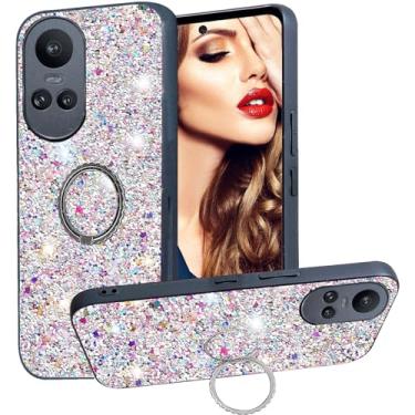Imagem de Ephoou Capa de telefone brilhante para Oppo Reno 10/Reno 10 Pro para mulheres e meninas, linda capa de luxo fina brilhante brilhante com suporte de anel para Oppo Reno10 5G CZ-prata