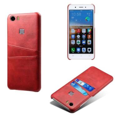 Imagem de Capas Compatível com VIVO X play 5,Caso de couro PU-Tampa de telefone a prova de choque com 2 slots de cartão,Proteção anti-impressão digital e anti-gota-Red